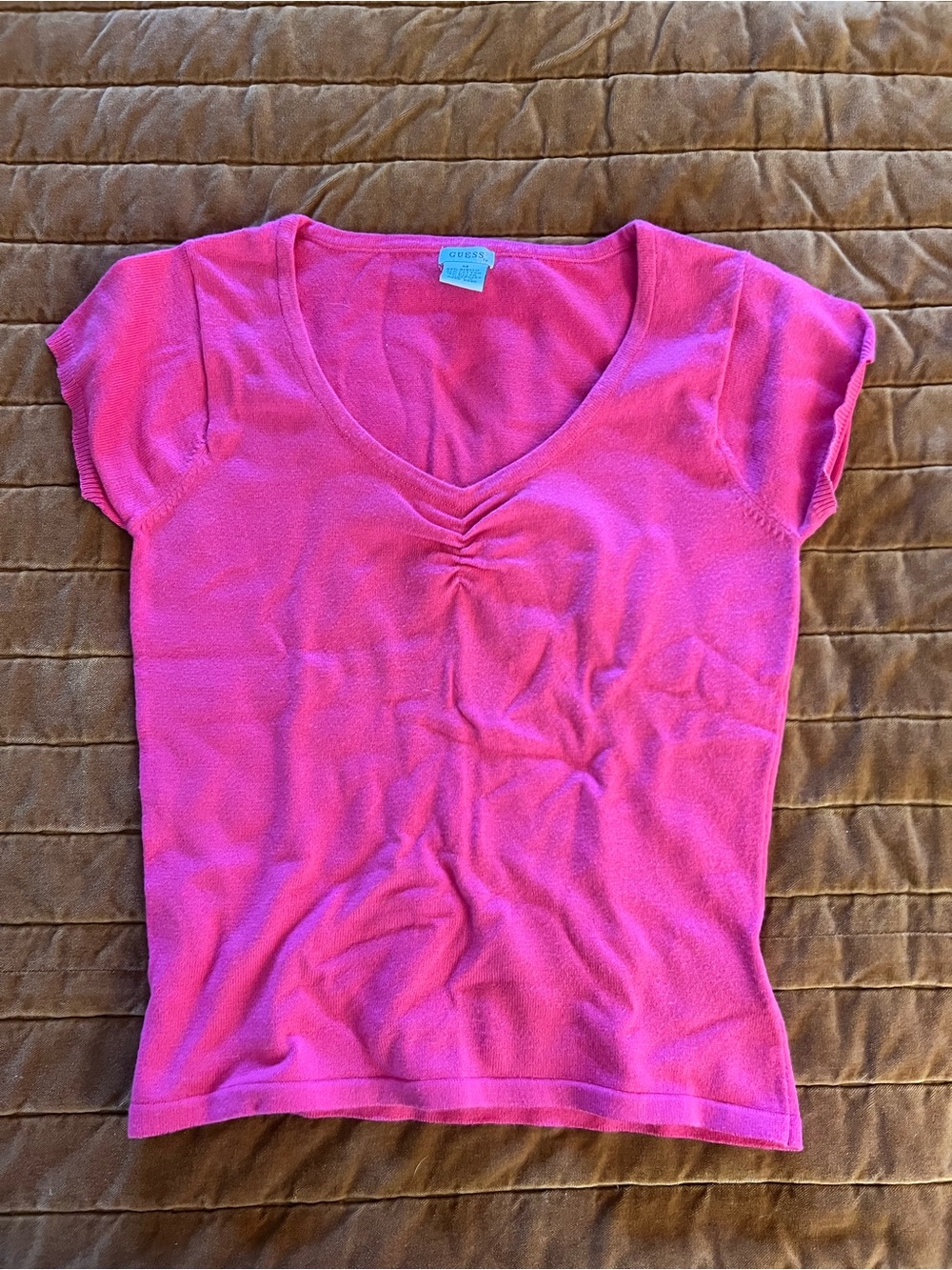Hot Pink Vintage Guess V-Neck Short Sleeve Top Y2K
